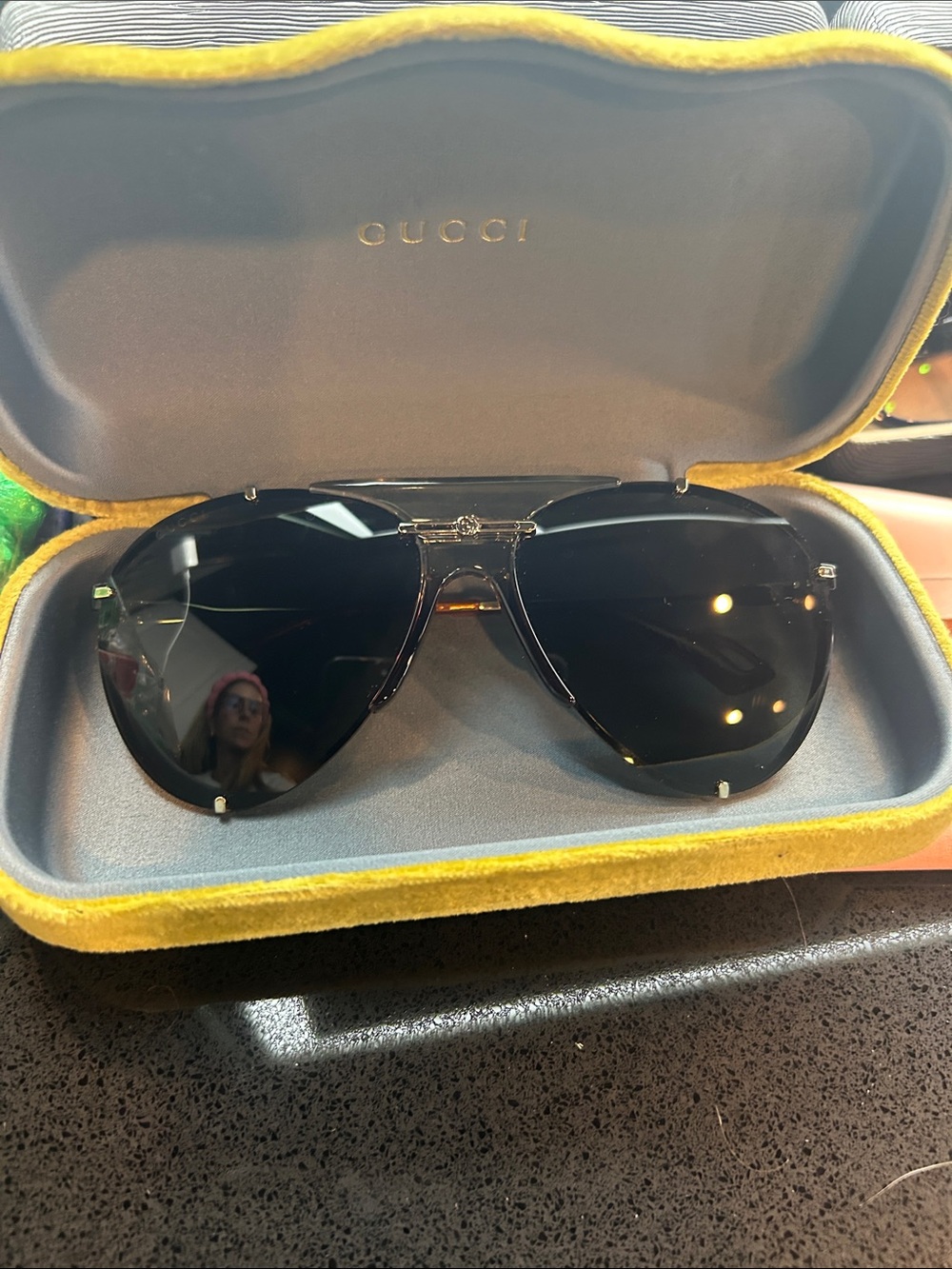 Gucci Black Aviator Sunglasses with Silver Accent